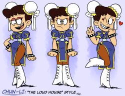 1girl boots capcom chun-li crossover english_text high_heel_boots high_heels looking_at_viewer mast3r-rainb0w multiple_views pantyhose solo street_fighter the_loud_house the_loud_house_(style)