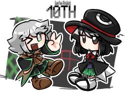 Rule 34 | &gt; o, 2others, androgynous, ascot, black coat, black eyes, black hair, black headwear, black shirt, black shorts, brown ascot, brown coat, brown footwear, chibi, coat, collared shirt, commentary, copyright name, detached sleeves, english text, enraku tsubakura, green hakama, green trim, grey eyes, grey hair, hakama, hakama short skirt, hakama skirt, hand on own hip, hat, highres, houlen yabusame, japanese clothes, layered sleeves, len&#039;en, long hair, long sleeves, medium hair, multiple others, neck ribbon, no nose, one eye closed, open mouth, other focus, priswocaer, puffy short sleeves, puffy sleeves, red ribbon, ribbon, sandals, shirt, short hair, short over long sleeves, short sleeves, shorts, skirt, sleeveless, sleeveless coat, sleeveless shirt, sleeves past fingers, sleeves past wrists, smile, socks, two-sided fabric, two-sided headwear, v, white shirt, white sleeves, white socks, wide sleeves