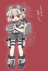 Rule 34 | 10s, 1girl, alternate costume, animal ears, bad id, bad pixiv id, biyon, cosplay, fubuki (kancolle), fubuki (kancolle) (cosplay), grey hair, jewelry, kantai collection, looking at viewer, machinery, mouse ears, mouse tail, nazrin, open mouth, pendant, red eyes, short hair, sketch, solo, tail, touhou, translation request, turret