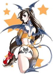 Rule 34 | 1girl, ass, ass tattoo, breasts, demon girl, from behind, long hair, ribbon, star (symbol), tail, tattoo, wings