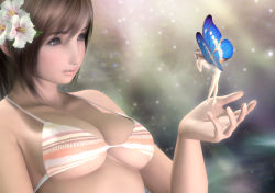 Rule 34 | 1girl, 3d, bad id, bad pixiv id, bikini, breasts, brown eyes, brown hair, butterfly wings, fairy, flower, giant, giantess, hibiscus, hinemaru, insect wings, large breasts, mini person, minigirl, original, short hair, solo, strap gap, swimsuit, underboob, undersized clothes, wings