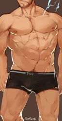 Rule 34 | 1boy, abs, bandaid, bandaid on cheek, bandaid on face, bara, bare pectorals, beard, black hair, black male underwear, bulge, cyphers, damian doyle (cyphers), dark-skinned male, dark skin, facial hair, gomtang, highres, large pectorals, male focus, male pubic hair, male underwear, mature male, mohawk, muscular, muscular male, navel, navel hair, nipples, pectoral cleavage, pectorals, penis, pubic hair, short hair, sideburns, sidepec, solo, stomach, stubble, thick thighs, thighs, third-party source, underwear