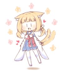 Rule 34 | 1girl, :d, afterimage, animal ear fluff, animal ears, ariake (azur lane), azur lane, black ribbon, blonde hair, blue hakama, blush, breasts, cat ears, cat tail, chibi, detached sleeves, fang, full body, hair ribbon, hakama, hakama short skirt, hakama skirt, heart, japanese clothes, long sleeves, low twintails, medium breasts, open mouth, pantyhose, ribbon, sakurato ototo shizuku, short twintails, skirt, sleeves past fingers, sleeves past wrists, smile, solo, tail, tail raised, tail wagging, twintails, white pantyhose, white sleeves, | |