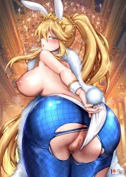 Rule 34 | 1girl, animal ears, anus, artoria pendragon (all), artoria pendragon (fate), artoria pendragon (lancer) (fate), artoria pendragon (swimsuit ruler) (fate), ass, bad id, bad pixiv id, bare arms, bare shoulders, blonde hair, blue eyes, blush, breasts, casino, censored, crown, cuffs, eyelashes, fake animal ears, fate/grand order, fate (series), fishnet pantyhose, fishnets, foxyreine, fur, green eyes, highres, huge ass, large breasts, leotard, long hair, looking at viewer, looking back, mosaic censoring, nipples, open mouth, pantyhose, playboy bunny, ponytail, pussy, rabbit ears, rabbit girl, shiny clothes, shiny legwear, shiny skin, simple background, solo, steam, tail, torn clothes, torn pantyhose, type-moon