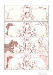 Rule 34 | +++, 10s, 4koma, 5girls, :3, ^ ^, abyssal ship, ahoge, airfield princess, closed eyes, closed mouth, comic, covered mouth, covering with blanket, closed eyes, horns, isolated island oni, kantai collection, long hair, midway princess, mittens, multiple girls, northern ocean princess, one eye closed, open mouth, red eyes, seaport princess, silent comic, single horn, tautiki, twitter username