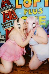 Rule 34 | 2girls, asian, breasts, cosplay, fat, headphones, huge breasts, luu (cosplayer), multiple girls, nitroplus, photo (medium), pink hair, replica doll, super sonico, super sonico (cosplay)