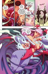 Rule 34 | 1boy, 3girls, akuma (street fighter), anita (vampire), breasts, brown hair, capcom, cleavage, clothing cutout, company connection, demon, demon girl, energy, extra wings, fetus, fetus of god, fusion, giant, giant monster, glowing, glowing eyes, green hair, head wings, heart cutout, highres, leotard, lilith aensland, low wings, medium breasts, monster, monster girl, morrigan aensland, multiple girls, official art, pink hair, red eyes, red hair, street fighter, vampire (game), wings