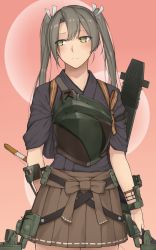Rule 34 | 10s, 1girl, absurdres, alternate color, black hair, bow (weapon), cowboy shot, enosan, green eyes, highres, japanese clothes, kantai collection, long hair, muneate, revision, skirt, solo, twintails, weapon, zuikaku (kancolle)