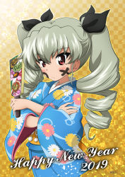 Rule 34 | 10s, 1girl, 2019, alternate costume, anchovy (girls und panzer), arms up, bad id, bad pixiv id, blue kimono, carro veloce cv-33, checkered background, commentary request, cowboy shot, crossed arms, daisy, drill hair, facepaint, floral print, flower, food, frown, girls und panzer, green hair, hagoita, hair ribbon, happy new year, head tilt, holding, holding paddle, japanese clothes, kanau, kimono, light particles, long hair, long sleeves, looking at viewer, military, military vehicle, motor vehicle, new year, obi, paddle, pizza, print kimono, red eyes, ribbon, sash, solo, tank, twin drills, wide sleeves, yellow background