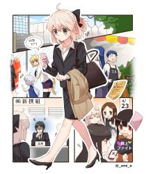 Rule 34 | 3boys, 6+girls, :&lt;, :d, = =, ^ ^, ahoge, angry, apron, bag, black bow, black footwear, black jacket, black legwear, black necktie, black skirt, black vest, blonde hair, blue hair, blue sky, bow, braid, brother and sister, brown hair, building, bush, cellphone, chacha (fate), character request, closed eyes, closed mouth, cloud, collared shirt, contemporary, cu chulainn (caster) (fate), cu chulainn (fate), cu chulainn (fate/stay night), day, earrings, fang, fate/grand order, fate (series), fence, flower, flying sweatdrops, formal, grey eyes, hands on own hips, headpat, high heels, hijikata toshizou (fate), holding, holding phone, jacket, jeanne d&#039;arc (fate), jeanne d&#039;arc (ruler) (fate), jeanne d&#039;arc alter (avenger) (fate), jeanne d&#039;arc alter (fate), jeanne d&#039;arc alter santa lily (fate), jewelry, koha-ace, long hair, long sleeves, looking at another, market stall, menu board, multiple boys, multiple girls, necktie, oda nobukatsu (fate), oda nobunaga (fate), oda nobunaga (koha-ace), okita souji (fate), okita souji (koha-ace), omi (tyx77pb r2), open mouth, outdoors, phone, pink hair, ponytail, red eyes, shirt, shoes, shop, short hair, shoulder bag, siblings, sidelocks, single braid, skirt, skirt suit, sky, smartphone, smile, sparkle, squiggle, stand, standing, storefront, suit, sweatdrop, thighhighs, twitter username, very long hair, vest, walking, white jacket, white shirt, window, wooden fence, yellow eyes