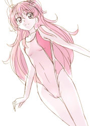 Rule 34 | 10s, 1girl, competition swimsuit, houjou hibiki, long hair, monochrome, oimanji, one-piece swimsuit, precure, smile, suite precure, swimsuit, twintails, two side up