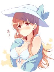Rule 34 | 10s, 1girl, blush, breasts, cleavage, hat, kantai collection, komi zumiko, long hair, medium breasts, off shoulder, ooi (kancolle), solo, sun hat, swimsuit