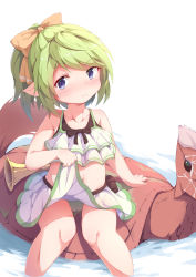 Rule 34 | 1girl, 1other, absurdres, animal, anno, bad id, bad pixiv id, blue eyes, bow, cameltoe, camisole, clothes lift, crop top, granblue fantasy, green hair, green panties, hair bow, harvin, highres, lifted by self, long hair, mimlememel, miniskirt, navel, oversized animal, panties, pointy ears, ponytail, ribbon, simple background, sitting, sitting on animal, skirt, skirt lift, soaking feet, thigh gap, thighs, turtle, turtle shell, underwear, water, white background, white camisole, white skirt