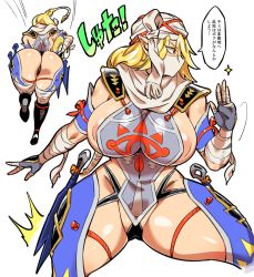 Rule 34 | 1girl, areola slip, armor, ass, bandages, bikini armor, blonde hair, braid, braided ponytail, breasts, covered navel, doboshiru, gloves, huge ass, knife, large breasts, long hair, mask, multiple views, nintendo, pointy ears, ponytail, red eyes, sheik, the legend of zelda, the legend of zelda: ocarina of time, thick thighs, thighs, thong, tomboy, translation request, white background