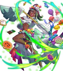 Rule 34 | 1girl, alternate costume, balloon, black shorts, breasts, brown hair, candy, candy hair ornament, chocolate, circlet, cookie, dark-skinned female, dark skin, female focus, fire emblem, fire emblem engage, fire emblem heroes, food, food-themed hair ornament, full body, ghost hair ornament, glowing, gradient clothes, hair ornament, highres, holding, holding weapon, jack-o&#039;-lantern, leg up, long hair, long sleeves, medium breasts, midriff, navel, nintendo, non-web source, official alternate costume, official art, okada manabi, open mouth, parted bangs, polearm, ponytail, pumpkin, red eyes, ribbon, shiny skin, shoes, shorts, skirt, sleeves past wrists, smile, solo, spear, star-shaped pupils, star (symbol), stomach, symbol-shaped pupils, teeth, timerra (fire emblem), transparent background, upper teeth only, weapon, white footwear, wide sleeves