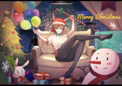 Rule 34 | 1girl, :3, :d, aircraft, amiya (arknights), animal ears, arknights, armchair, balloon, black pantyhose, blue eyes, bow, box, brown hair, candy, candy cane, chair, christmas, christmas tree, clenched teeth, coat, commentary, dirigible, ears through headwear, english commentary, fireworks, food, full body, fur-trimmed coat, fur-trimmed headwear, fur trim, gift, gift box, green bow, grin, hat, highres, holding, holding candy, holding candy cane, holding food, leg up, letterboxed, looking at viewer, merry christmas, oldercat, open mouth, pantyhose, penguin logistics logo, pleated skirt, pom pom (clothes), rabbit ears, red coat, red hat, red skirt, santa hat, shirt, short hair, short sleeves, sitting, skirt, smile, snowflakes, snowman, solo, stuffed animal, stuffed rabbit, stuffed toy, t-shirt, teeth, white shirt, window