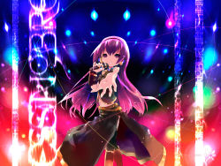 Rule 34 | 1girl, colorful, highres, kuroba u, megurine luka, microphone, outstretched arm, outstretched hand, reaching, solo, vocaloid