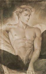 Rule 34 | 1boy, art of neight, highres, jujutsu kaisen, male focus, nanami kento, penis, solo, solo focus, topless male