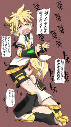 Rule 34 | 1boy, 1girl, blonde hair, blue eyes, blush, brother and sister, cum, cum in mouth, deepthroat, fellatio, hetero, incest, kagamine len, kagamine rin, kneeling, open mouth, oral, penis, saliva, serebi ryousangata, sforce, short shorts, shorts, siblings, sweat, tears, translated, twincest, twins, vocaloid