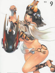 Rule 34 | 00s, 1girl, ancient princess menace, black hair, blue panties, breasts, f.s., high heels, large breasts, menace (queen&#039;s blade), menace (queen's blade), nail polish, panties, pink nails, queen&#039;s blade, revealing clothes, sandals, setra, shoes, short hair, solo, striped clothes, striped panties, underboob, underwear