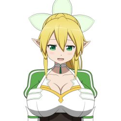 Rule 34 | 10s, 1girl, animated, animated gif, blinking, blonde hair, bouncing breasts, breasts, bryanz09, choker, cleavage, emofuri, green eyes, large breasts, leafa, long hair, pointy ears, ponytail, smile, sword art online