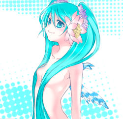 Rule 34 | 1girl, aqua eyes, aqua hair, bad id, bad pixiv id, censored, convenient censoring, flower, hair censor, hair over breasts, hatsune miku, iron mask bear, ironmaskbear, long hair, nude, smile, solo, twintails, vocaloid, wings
