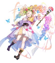 Rule 34 | bare shoulders, blonde hair, boots, cross-laced footwear, dress, fire emblem, fire emblem awakening, fire emblem heroes, frilled dress, frills, full body, highres, holding, knee boots, lace-up boots, layered dress, layered skirt, lissa (fire emblem), lissa (valentine) (fire emblem), long hair, nintendo, non-web source, official art, skirt, solo, staff, transparent background, twintails