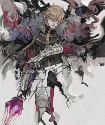 Rule 34 | 1boy, armor, black cape, black cloak, blonde hair, blue eyes, cape, cloak, conohi (snvcenni), fate/grand order, fate (series), gawain (fate), holding, holding sword, holding weapon, looking at viewer, male focus, solo, sword, weapon