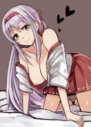 Rule 34 | 10s, 1girl, breasts, hairband, heart, japanese clothes, kantai collection, large breasts, long hair, muneate, nerotarou, nipples, open clothes, personification, shoukaku (kancolle), silver hair, skirt, solo
