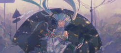 Rule 34 | 1girl, black sleeves, blue hair, blue necktie, bouquet, collared shirt, commentary request, dated, detached sleeves, closed eyes, floating hair, flower, genn 00o, grey shirt, happy birthday, hatsune miku, headset, heart, highres, holding, holding bouquet, long hair, necktie, open mouth, outdoors, power lines, road sign, shirt, sign, sleeveless, sleeveless shirt, smile, solo, twintails, upper body, utility pole, vocaloid