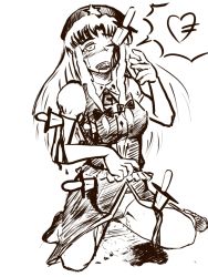 Rule 34 | bad id, bad pixiv id, blood, bow, china dress, chinese clothes, dress, female focus, greyscale, guro, hair bow, hat, heart, hong meiling, knife, long hair, monochrome, pee, peeing, roppa, embodiment of scarlet devil, throwing knife, touhou, weapon
