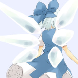 Rule 34 | 1girl, blue background, blue hair, bow, cirno, hair bow, ice, ice wings, short hair, simple background, solo, touhou, wings, yudepii