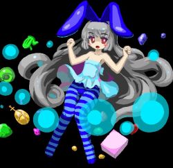 Rule 34 | 1girl, animal ears, blue dress, blue pantyhose, character request, dress, fake animal ears, frog, grey hair, magic castle re pure aria, pantyhose, pixel art, red eyes, striped clothes, striped pantyhose, yomitim