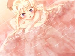 Rule 34 | 1girl, bath, blonde hair, blush, breasts, buoyant hair, cleo cragganmore, game cg, glasses, harem party, long hair, mixed-sex bathing, nude, partially submerged, sex, shared bathing, small breasts, uncensored, vaginal, water