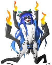 Rule 34 | 1girl, atlus, bad id, bad pixiv id, ball gag, bdsm, blindfold, blue hair, bondage, bound, bound wrists, candle, collar, crossover, cuffs, female focus, fire, food, fruit, full body, gag, gagged, hat, hinanawi tenshi, long hair, lowres, mazeran, peach, persona, shoes, solo, touhou, transparent background, wiffle gag