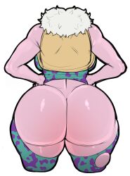 Rule 34 | 1girl, ashido mina, ass, blackwhiplash, bodysuit, boku no hero academia, colored skin, curvy, from behind, highres, huge ass, pink skin, simple background, solo, thick thighs, thighs, third-party edit, torn clothes, vest, wide hips