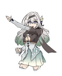 Rule 34 | 1girl, arm up, bad tag, blue bow, blue pupils, bow, breasts, bright pupils, brown jacket, brown sailor collar, brown scarf, clenched hand, commentary, contrapposto, cropped jacket, cropped legs, d:, dress, firefly (honkai: star rail), flower, gradient hair, green dress, green hair, green skirt, hair flower, hair ornament, hairclip, henshin pose, honkai: star rail, honkai (series), jacket, kamen rider, layered sleeves, long eyebrows, long hair, long sleeves, looking at viewer, messy hair, multicolored hair, no nose, open mouth, orange bow, outstretched arm, pink eyes, pleated skirt, purple eyes, sailor collar, salute, scarf, shinkitori, short over long sleeves, short sleeves, simple background, skirt, small breasts, solo, straight-arm salute, thighhighs, white background, white dress, white hair, white thighhighs, wide sleeves, zettai ryouiki