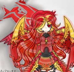 Rule 34 | 1girl, digimon, female focus, personification, red eyes, solo, wings, zhuqiaomon