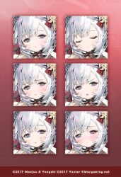 Rule 34 | azur lane, blush, bow, closed eyes, closed mouth, expression chart, expressions, flandre (azur lane), frills, furrowed brow, grey eyes, hair bow, hair ornament, multiple hair bows, namyo, official art, open mouth, promotional art, second-party source, white hair