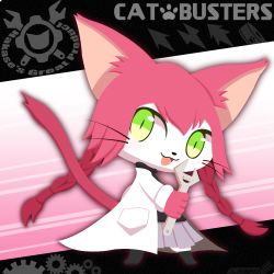 Rule 34 | 1girl, animal ears, artist request, cat busters, cat ears, cat tail, female focus, furry, furry female, green eyes, long hair, neko hakase (cat busters), no humans, pink hair, solo, tail