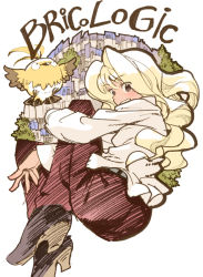 Rule 34 | 1girl, annie belton, blonde hair, hugging own legs, long hair, matsuda (matsukichi), original, pants, simple background, solo, white background