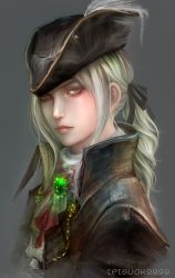 Rule 34 | 1girl, artist name, ascot, blonde hair, blood, bloodborne, gem, green eyes, hat, image sample, lady maria of the astral clocktower, libs, lips, long hair, looking at viewer, muramasa (tetsuok9999), solo, the old hunters
