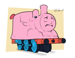 Rule 34 | blue eyes, blush stickers, covered face, freckles art, full body, horror (theme), kirby, kirby (series), kirby and the forgotten land, meme, mouthful mode, nintendo, no humans, thomas the tank engine, thomas the tank engine (character), train, twitter username, vore