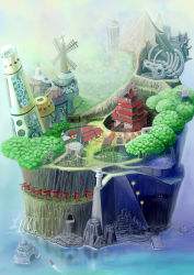 Rule 34 | absurdres, architecture, creatures (company), fantasy, forest, game freak, highres, lamppost, lighthouse, nature, new island (pokemon), nintendo, pokemon, ruun (abcdeffff), scenery, tree, water, windmill