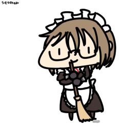 Rule 34 | 1girl, animated, animated gif, broom, glasses, lowres, maid, seseren, short hair, smile, sweeping