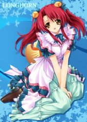Rule 34 | long hair, longhorn, os-tan, red hair, simple background, solo, tagme, twintails, yellow eyes
