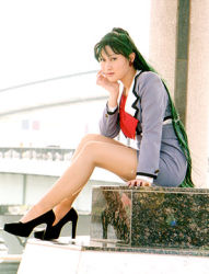 Rule 34 | asian, bishoujo senshi sailor moon, cosplay, green hair, high heels, long hair, lowres, meiou setsuna, pantyhose, photo (medium), shoes