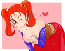 Rule 34 | 1girl, breasts, cleavage, dragon quest, dragon quest viii, hanging breasts, jessica albert, large breasts, matching hair/eyes, one eye closed, pesshio (to menero), red eyes, red hair, solo, square enix, twintails, wink