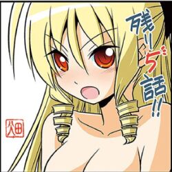 Rule 34 | 1girl, blonde hair, blush, breasts, cleavage, collarbone, drill hair, hata kenjirou, hayate no gotoku!, icon (computing), long hair, looking at viewer, lowres, medium breasts, nude, red eyes, solo, tennousu athena, upper body