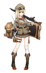 Rule 34 | 1girl, black skirt, blonde hair, boots, breasts, brown hat, character request, copyright request, cu (fsy84738368), gun, hat, high heel boots, high heels, highres, holding, holding gun, holding weapon, large breasts, long sleeves, red eyes, skirt, solo, thighhighs, weapon, white thighhighs